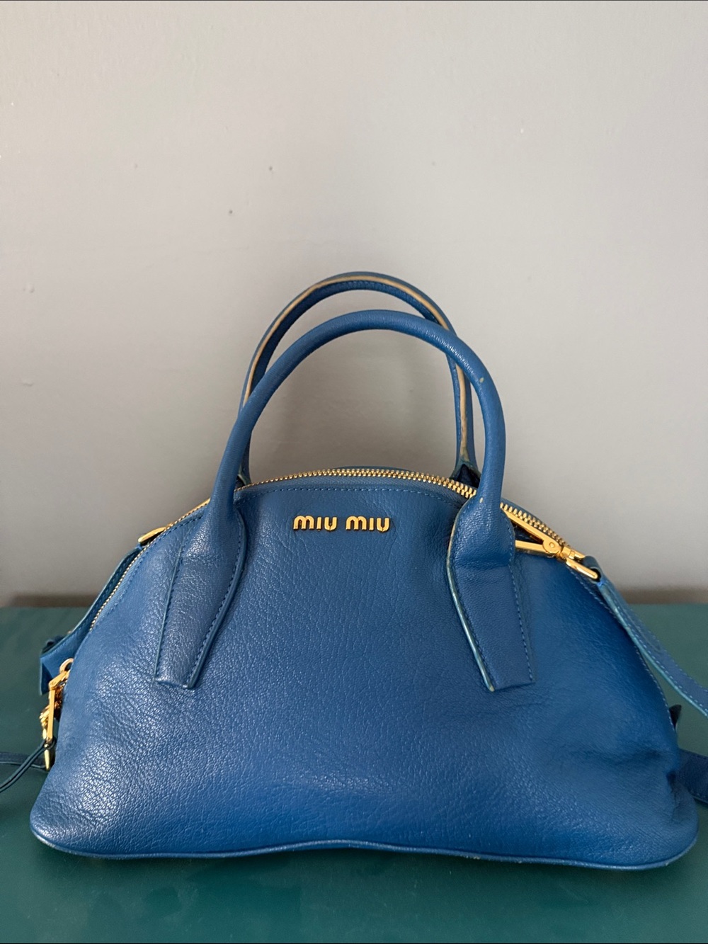 Miu Miu Royal Blue Leather Dome Satchel with Gold Hardware